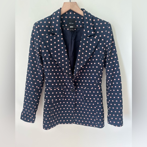 EUC Smythe The Lounge Blazer in Sporty Polka Dot Jacquard Navy Cotton Blend - Picture 2 of 13